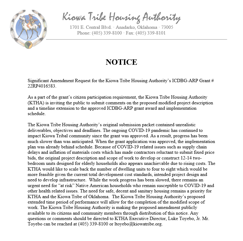 Kiowa Housing Authority Kiowa Tribe